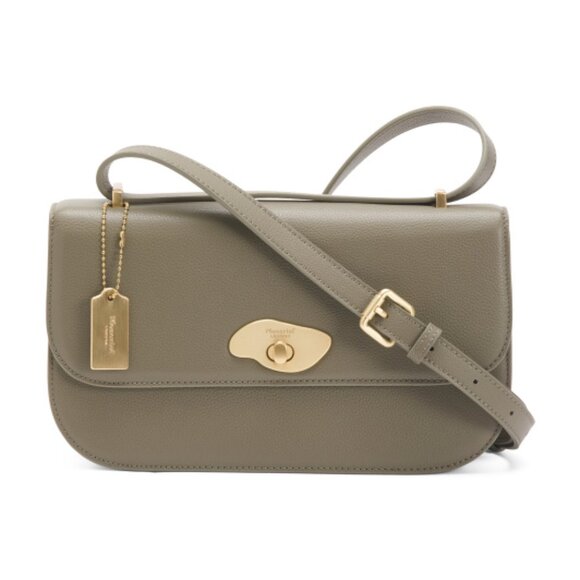 MONCRIEF LONDON Handbags - MONCRIEF LONDON Leather Pebble Clasp Shoulder Bag Khaki